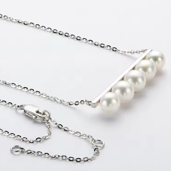 5 stone Natural Pearl Beam Necklace and Earrings Set - Picture 2 of 3